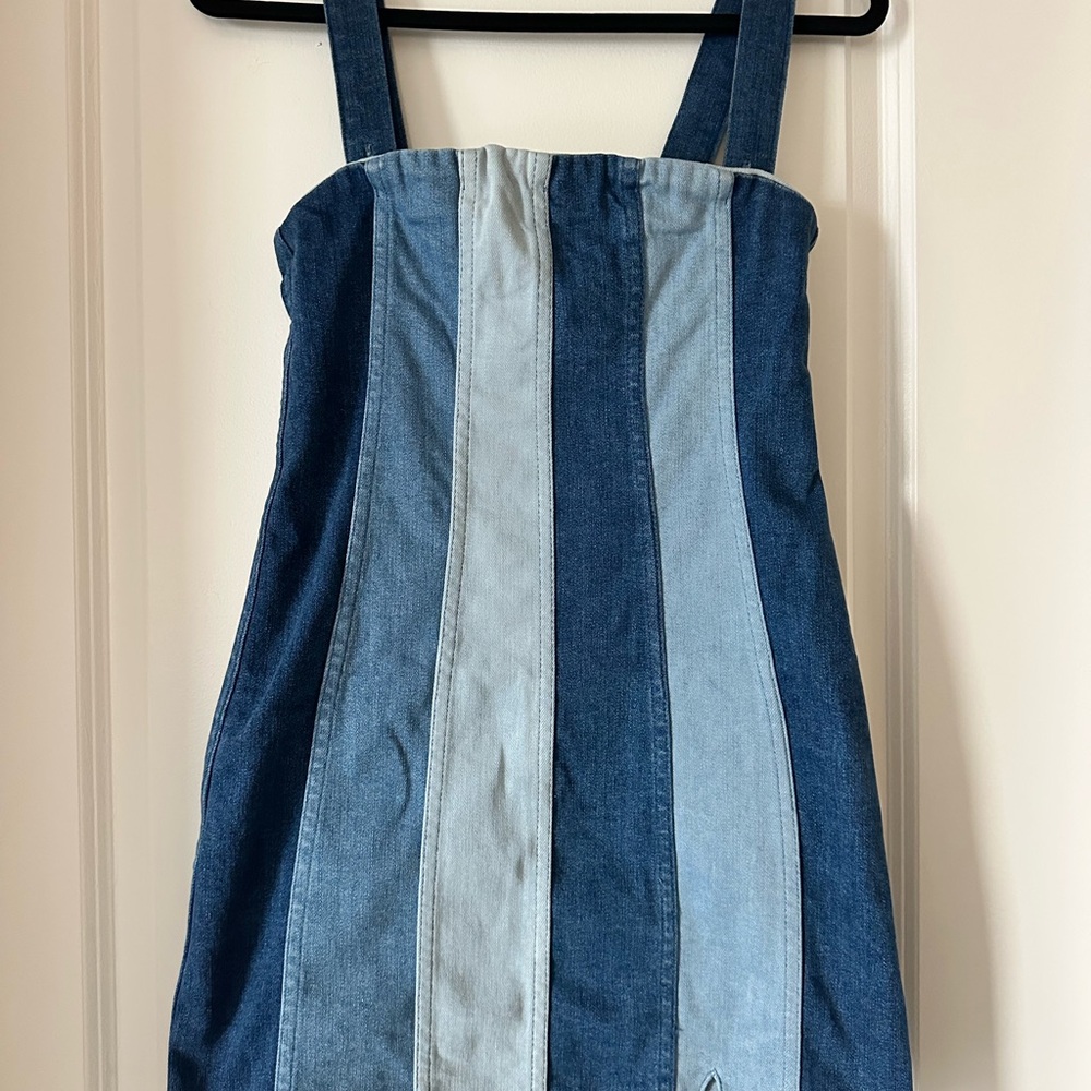 Show Me Your MuMu Striped Denim Mini Dress - Blue